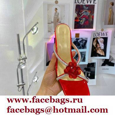 Mach  &  Mach Heel 9.5cm Crystal and Rose Flower Mules Red 2022
